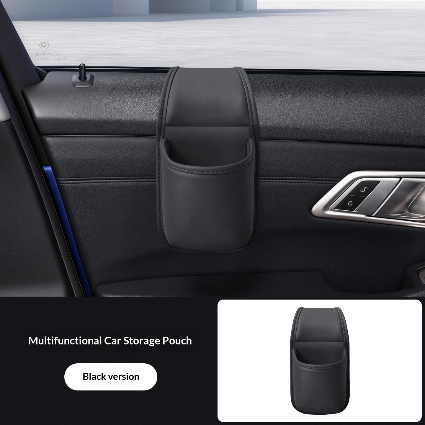 Leather Car Door Storage Pocket – Double-Layer Organizer for Keys & Phone, Universal Fit - Black - 4PCS - image 8