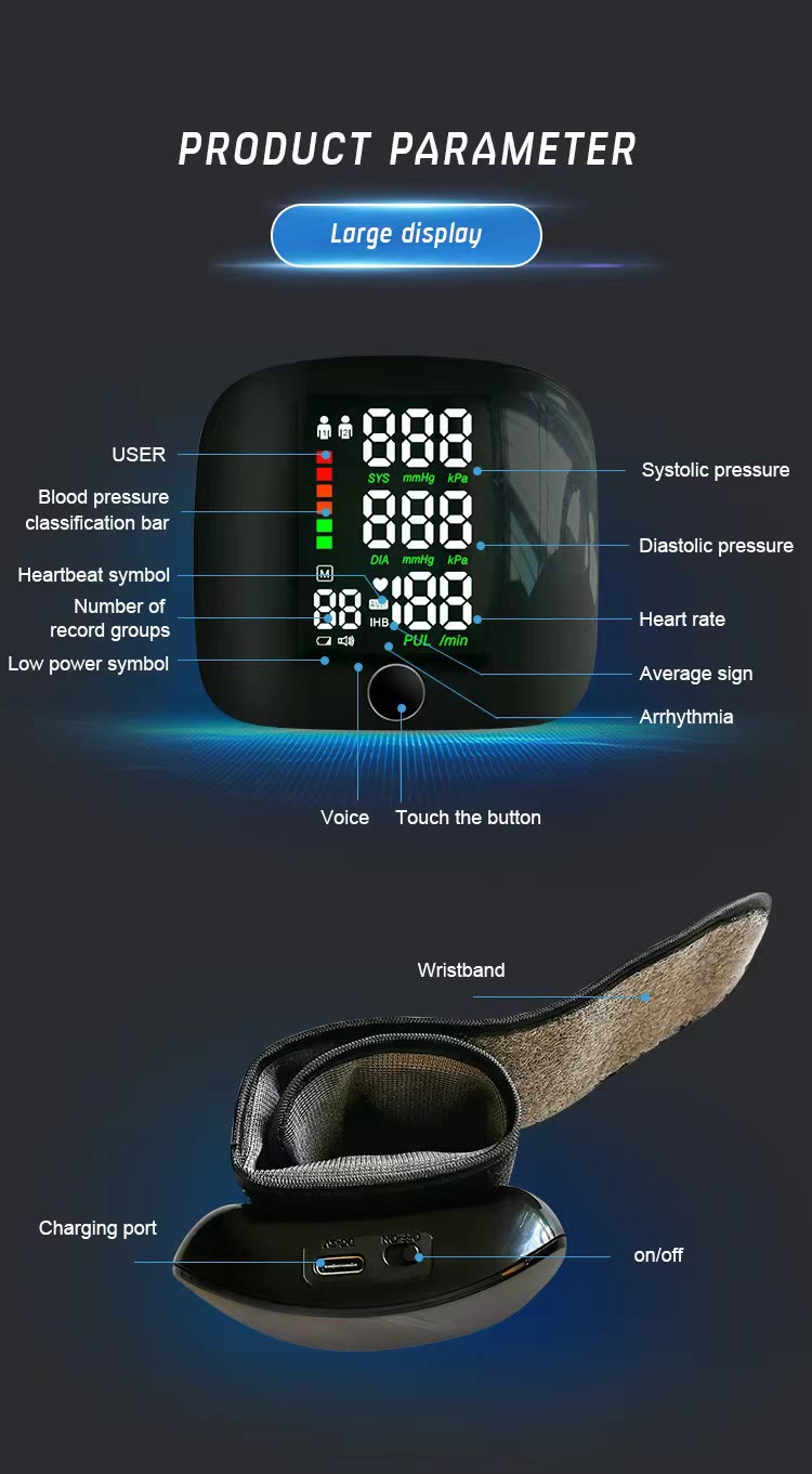 Rechargeable Wrist Blood Pressure Monitor Wristwatch–  Unisex Sports Wristband with Voice Broadcast & Memory - image 8