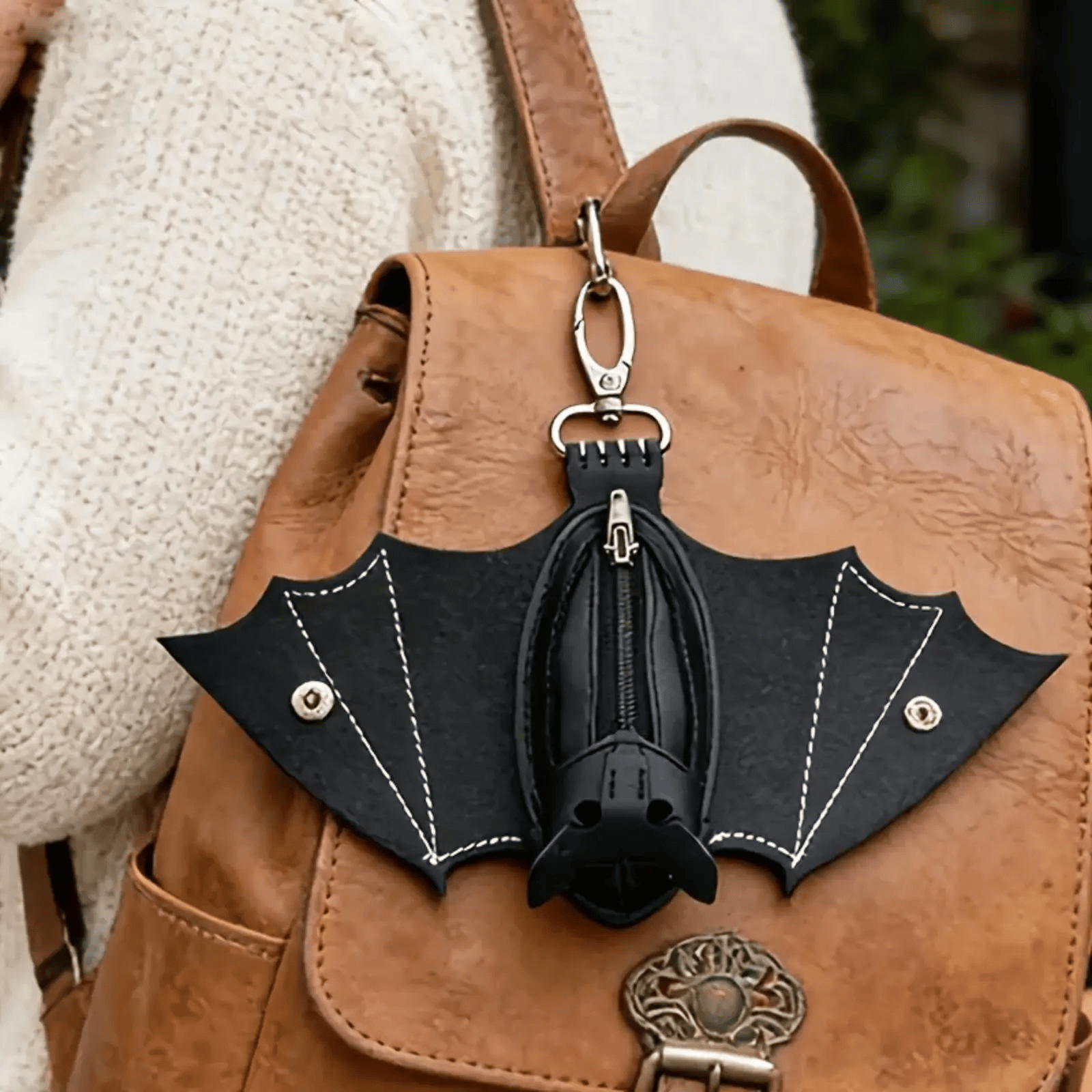 Leather Bat Coin Purse,Handmade Folding Bat Wallet，used for belt rings, backpacks or handbags - image 1