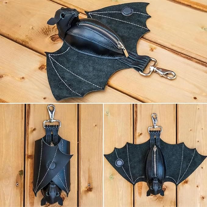 Leather Bat Coin Purse,Handmade Folding Bat Wallet，used for belt rings, backpacks or handbags - Black - 🔥🔥BUY 3(Save $30) - image 9