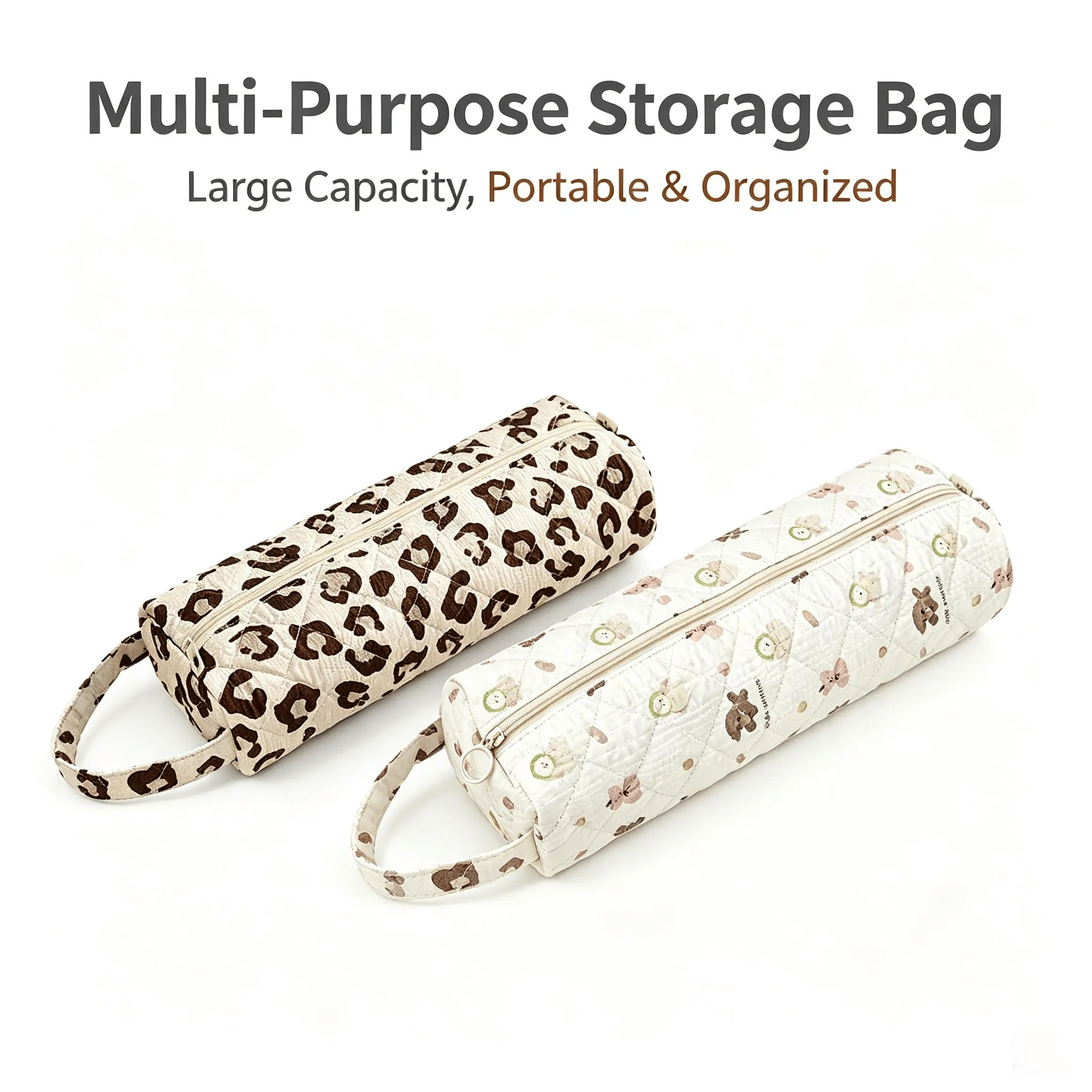 Quilted Multi‑Purpose Storage Bag, Portable Zipper Cosmetic Makeup Pouch with Handle - image 1
