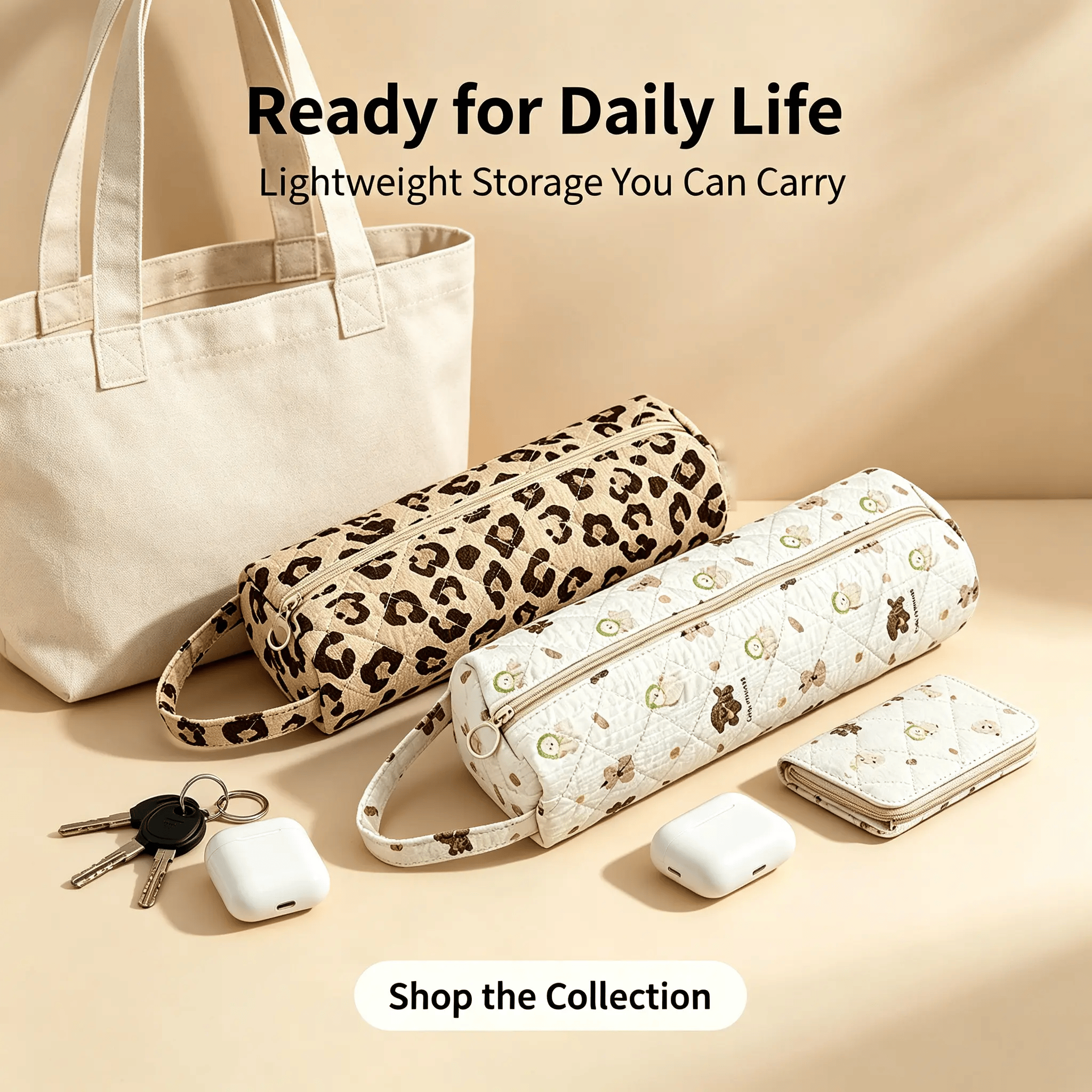 Quilted Multi‑Purpose Storage Bag, Portable Zipper Cosmetic Makeup Pouch with Handle - image 3