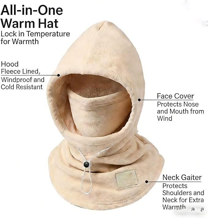 3-in-1 One-piece warm mask hat, Windproof Hat with Face Neck Ear Cover for outdoor Cycling - image 2