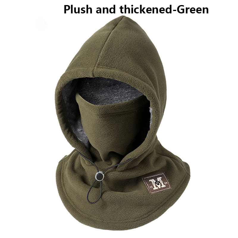 3-in-1 One-piece warm mask hat, Windproof Hat with Face Neck Ear Cover for outdoor Cycling - Army Green - Plush and thickened - image 14