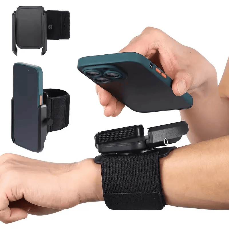 2PCS Adjustable Phone Wrist Armband Holder– 360° Rotatable, Quick-Release Sports Holder for Running & Gym - Black - image 3