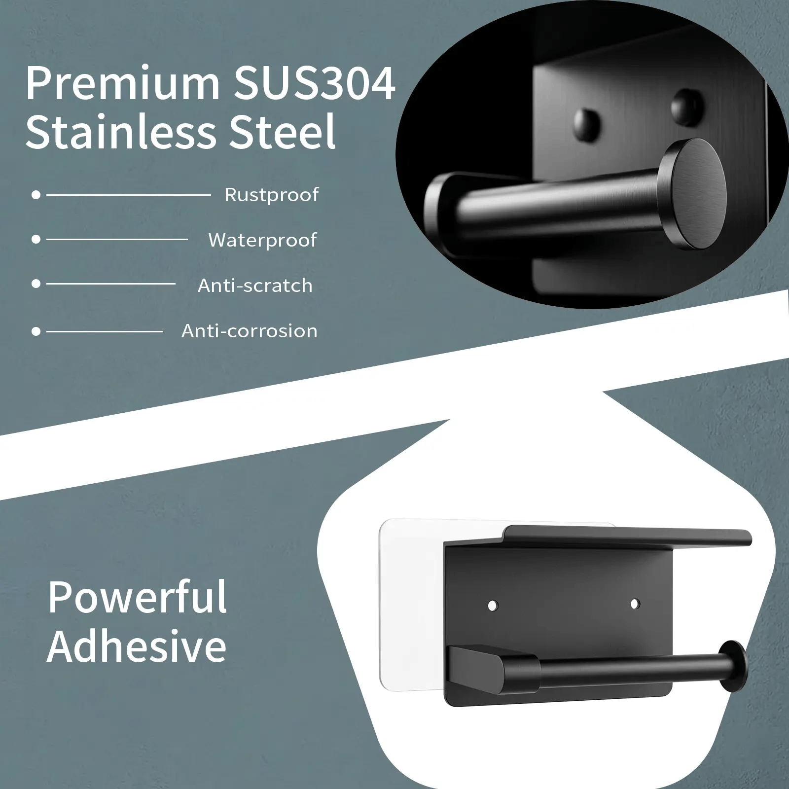 Smooth Waterproof Toilet Paper Holder with Shelf & Pad, Rustproof Stainless Steel - image 2