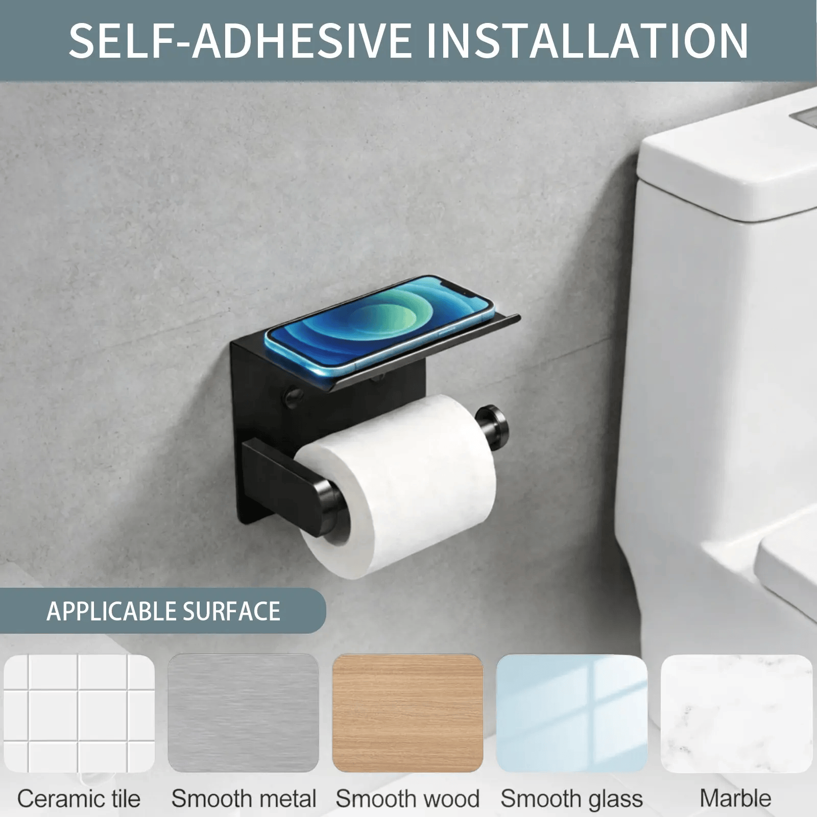 Smooth Waterproof Toilet Paper Holder with Shelf & Pad, Rustproof Stainless Steel - image 4