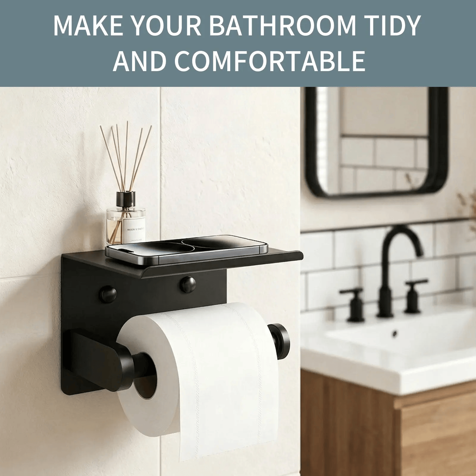 Smooth Waterproof Toilet Paper Holder with Shelf & Pad, Rustproof Stainless Steel - image 3