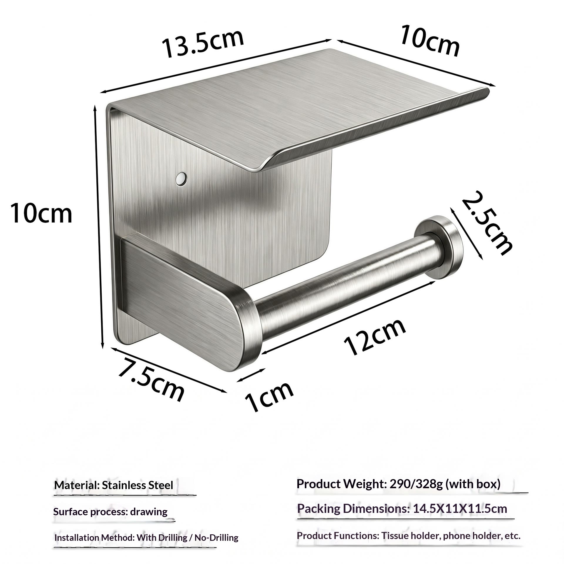 Smooth Waterproof Toilet Paper Holder with Shelf & Pad, Rustproof Stainless Steel - Silver - 🔥BUY 2(Save $15) - image 9