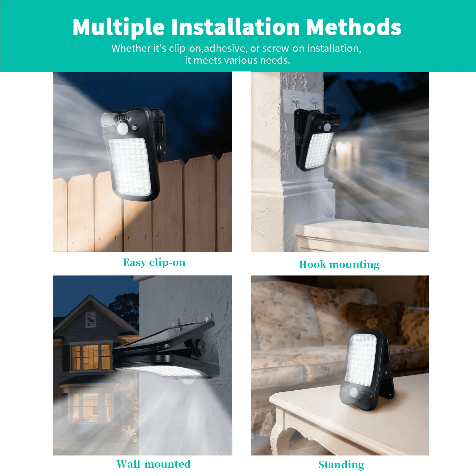 Outdoor Solar Light, USB & Solar Powered Clip Light with Motion Sensor, 3 Modes, Waterproof  - image 3