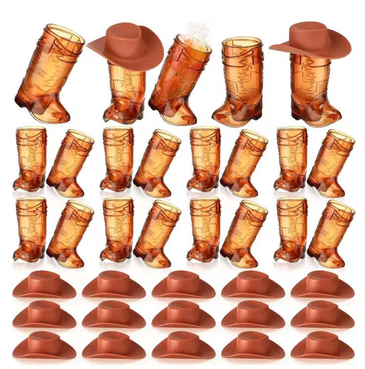 20/40 Pcs Mini Cowboy Boot Shaped Shot Glasses Reusable Cowgirl Hat Boot Cups - Brown - 🔥40 pcs (40 cups + 40 hat) - image 14