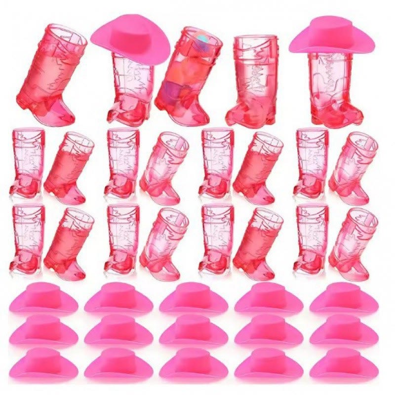 20/40 Pcs Mini Cowboy Boot Shaped Shot Glasses Reusable Cowgirl Hat Boot Cups - Pink - 🔥40 pcs (40 cups + 40 hat) - image 13