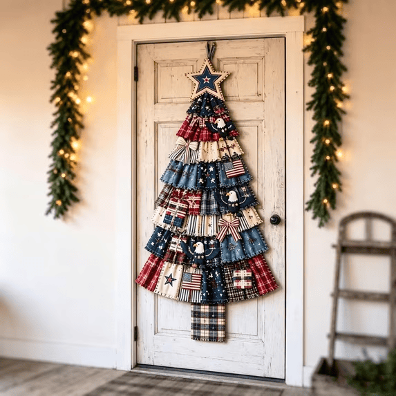 Oversized Patchwork Christmas Tree Door Hanging Kit-Handmade Fabric Christmas Tree Wall Decor - image 1