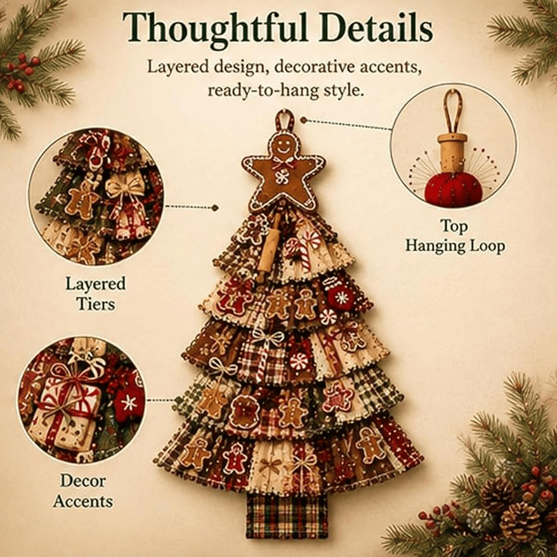 Oversized Patchwork Christmas Tree Door Hanging Kit-Handmade Fabric Christmas Tree Wall Decor - image 7