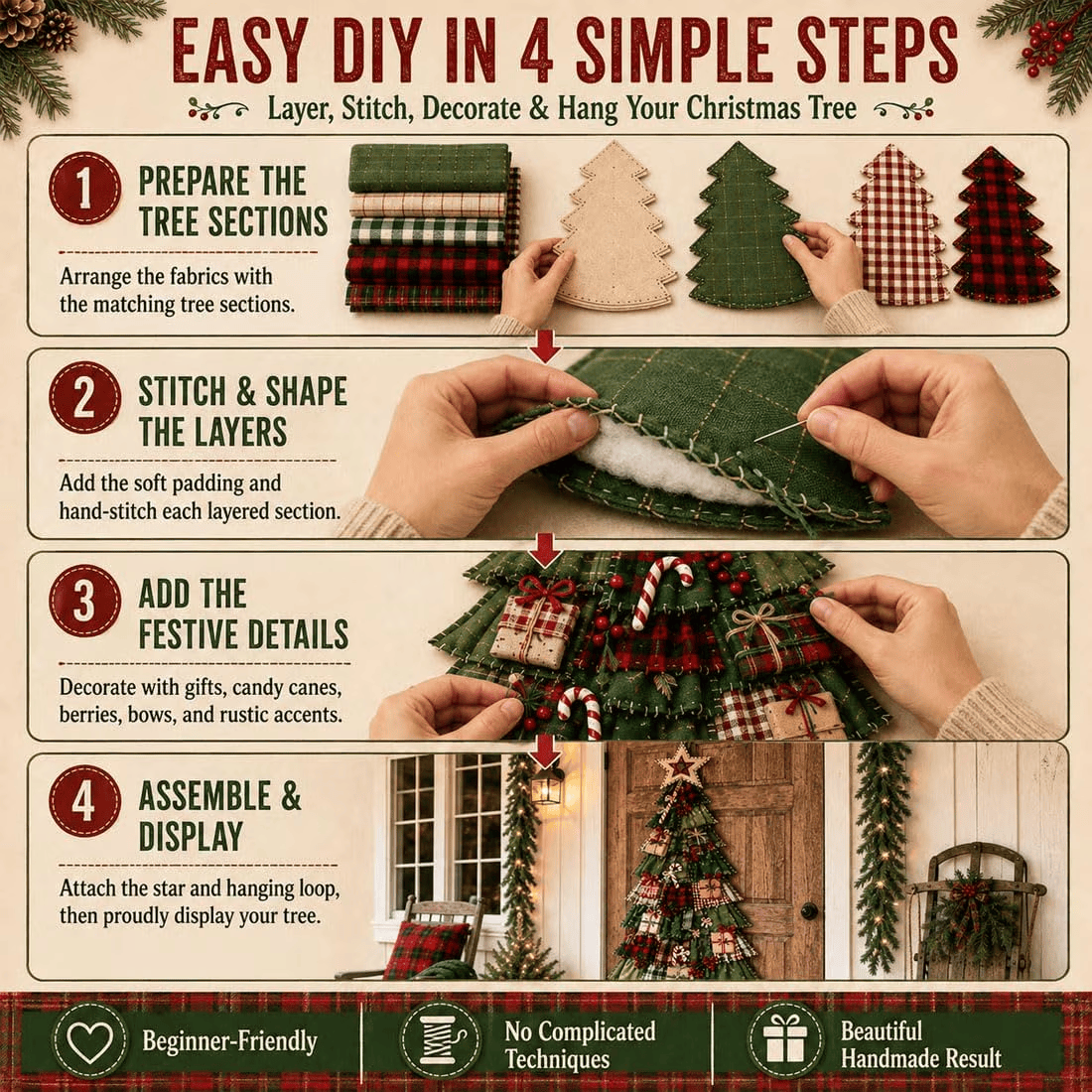 Oversized Patchwork Christmas Tree Door Hanging Kit-Handmade Fabric Christmas Tree Wall Decor - image 8