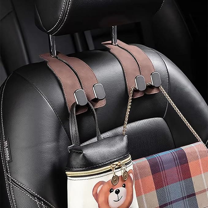 Car Headrest Hooks - Car Seat Back Double Hook Leather Purses Hooks (4 Pack) - image 6