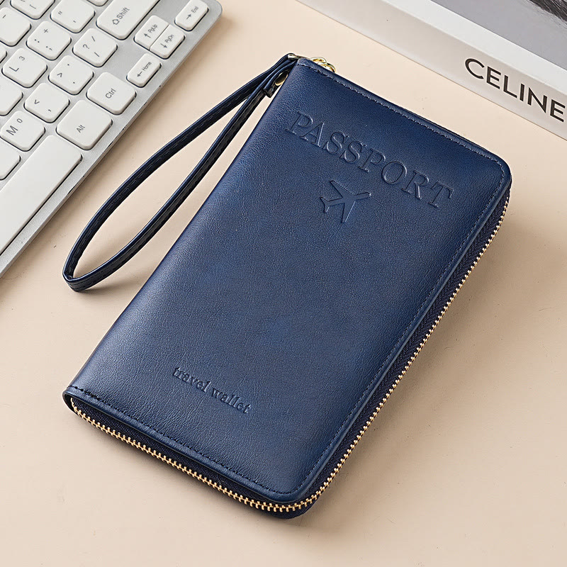 Simple Plain Passport Cases, Multi-functional Zipper Travel Card Holder, RFID Blocking Card Holder - Blue - image 14