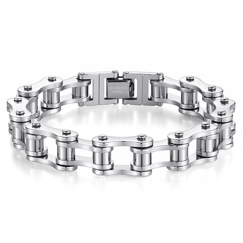 Men's Motorcycle Chain Bracelet - Punk Biker Stainless Steel Bicycle Link Bracelet  - Silver - image 4