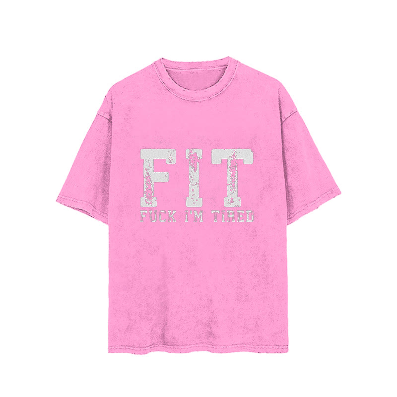 100% Cotton Fit Fuck I'm Tired Printed Washed Gym T-shirt - Pink - 2XL - image 4