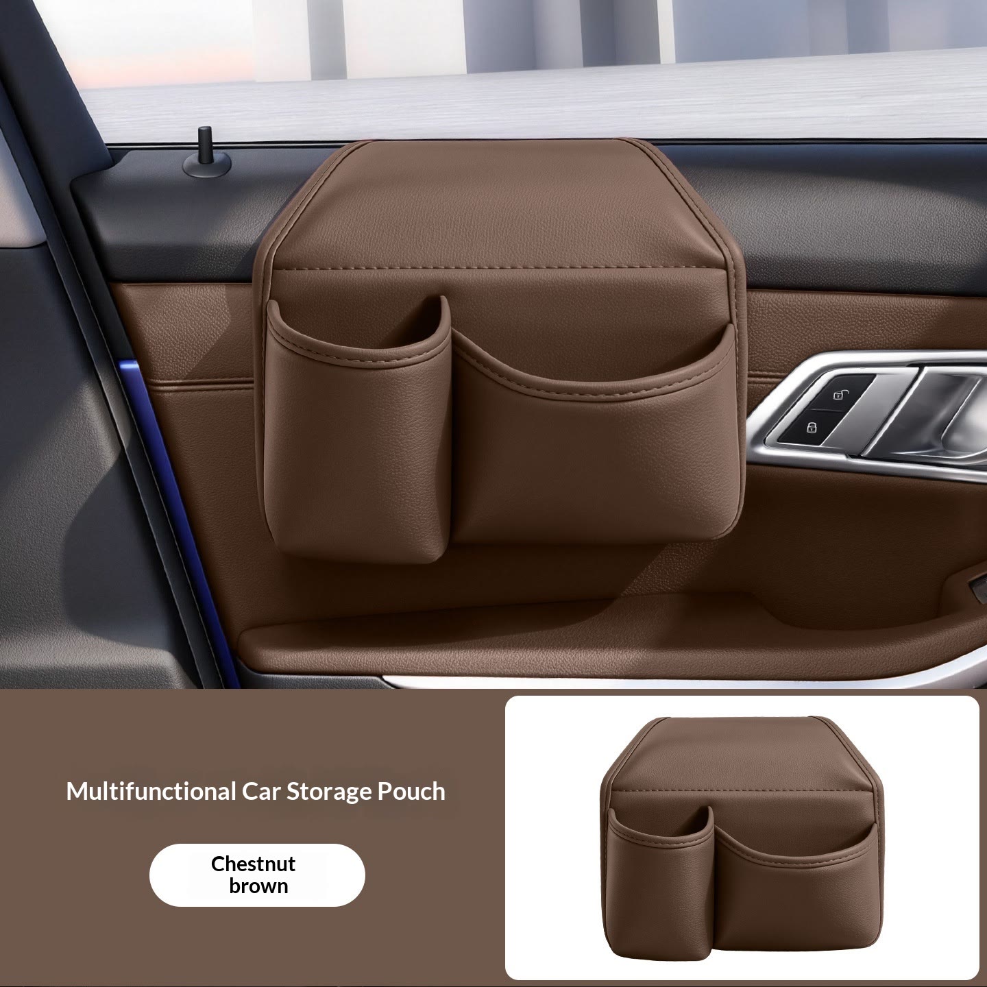 Car Door Storage Organizer – Multi-Pocket Holder for Phone, Cups & Essentials - Brown - 21*19cm - image 11