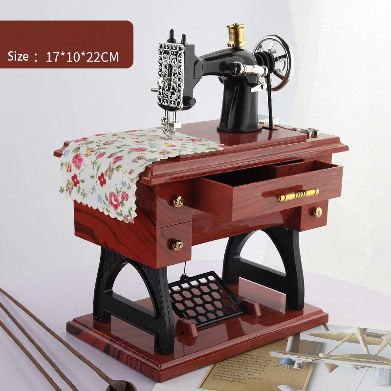 Vintage Mini Sewing Machine Music Box - Brown - image 7