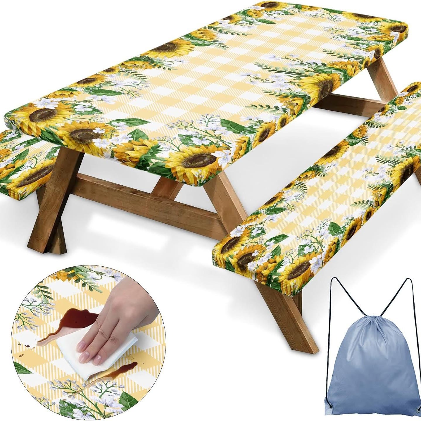 Outdoor Waterproof Tablecloth & Bench Cover Set , Elastic Washable with Carry Bag - 12 - 76*183 cm - image 19