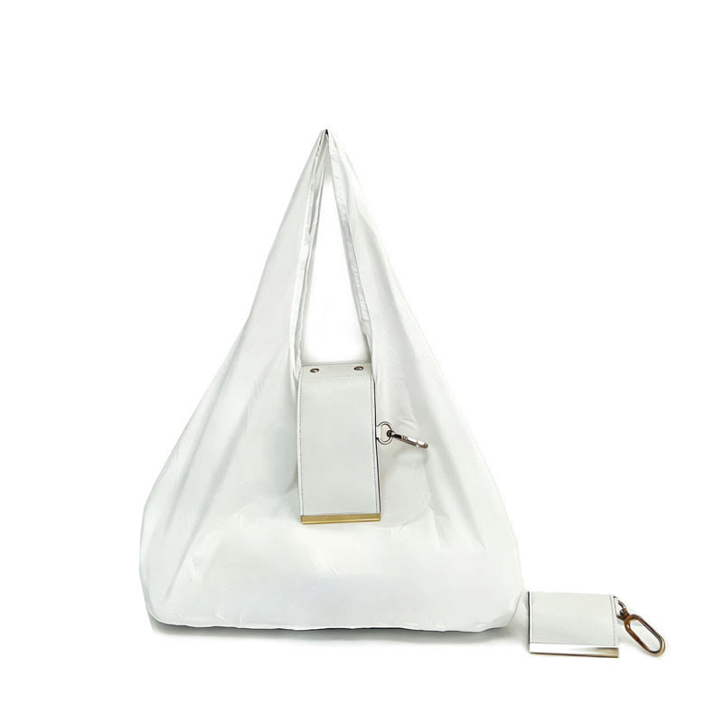 Foldable Keychain Bag – Reusable Expandable Shopping Bag with Key Ring - White - 39*28*7cm - image 15