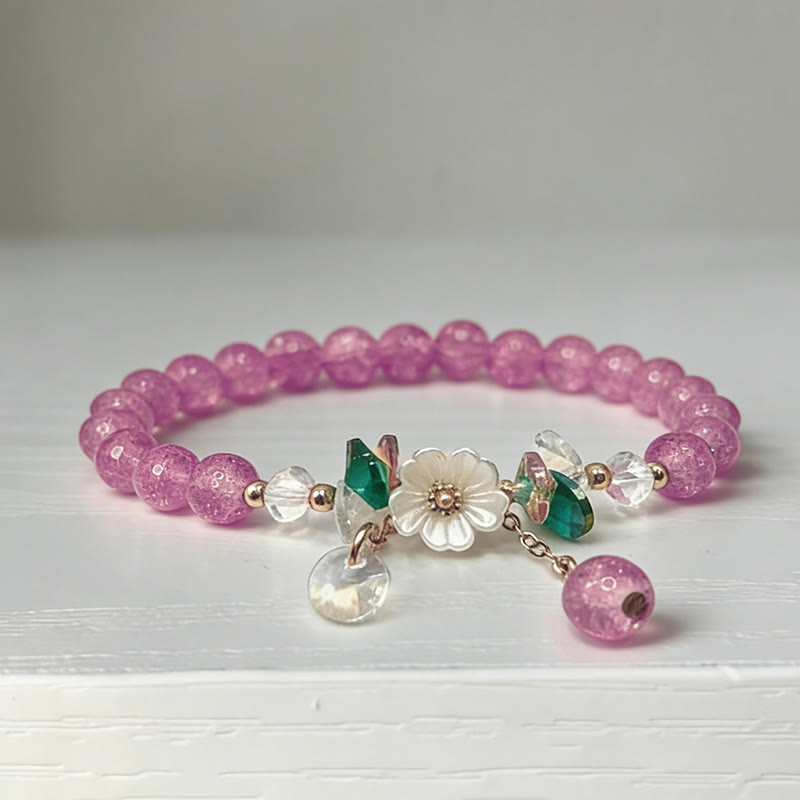 Romantic Sakura Cherry Blossoms Glass Bead Stretch Bracelet - Purple - 13-14cm - image 8