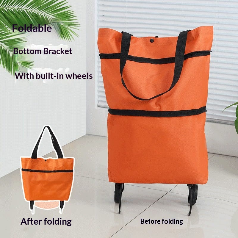 Collapsible Wheeled Shopping Tote, Reusable Grocery Bag, Lightweight Foldable Carry-All for Supermarket & Outings - Orange - image 14