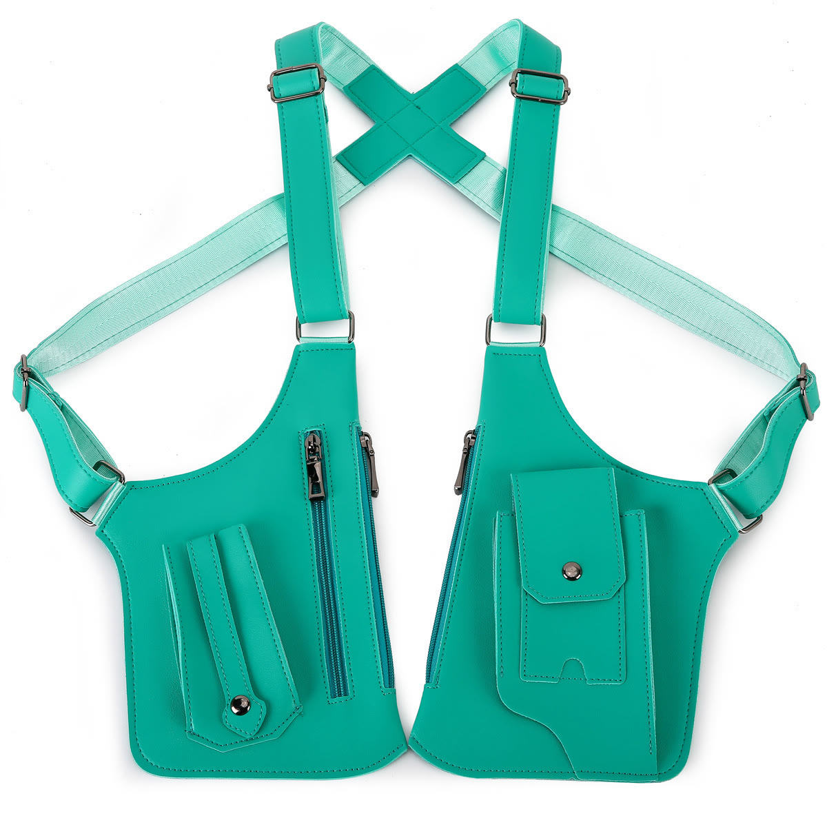 Double Shoulder Anti-Theft Harness Bag, Leather Armpit Wallet - Green - image 11