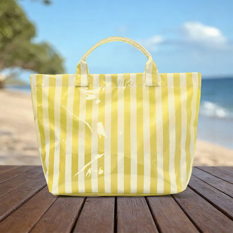 Beach Vacation Color-block Striped Leopard Waterproof Tote Bag - Beige - 44*31*12.5cm - image 4