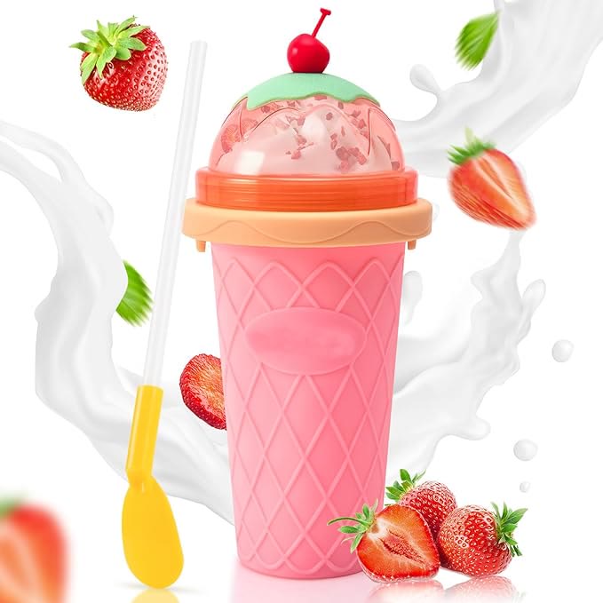 Slushy Cup Slushie Cup,Quick Frozen Magic Cup, Smoothie Cups with Lids and Straws - Pink - image 10
