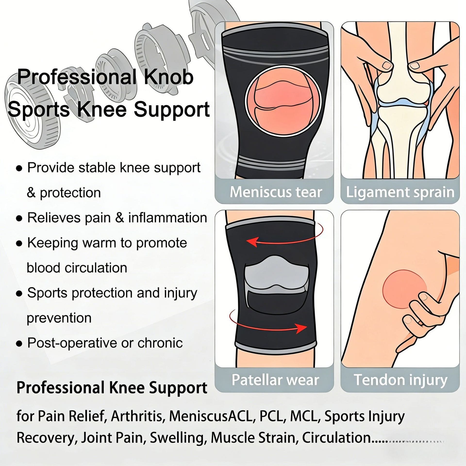 Smart Knob Knee Brace , Knee Support with Patella Gel Pad & Side Stabilizers - image 5
