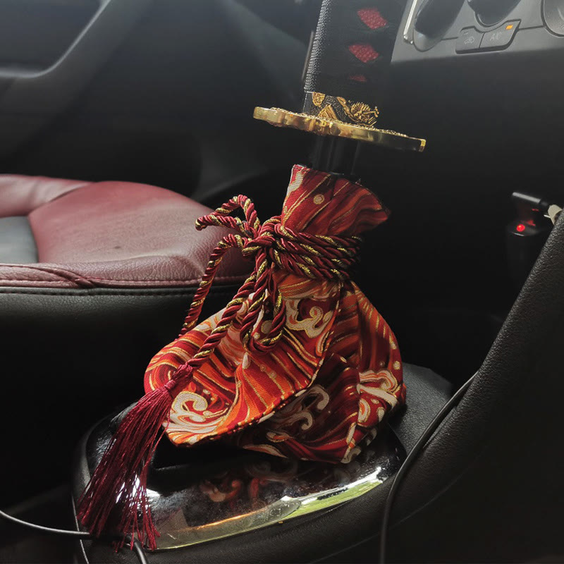 Japanese Kiomono Pattern Hot Stamping Manual Transmission Car Accessories - red wave - 20*22cm - image 11