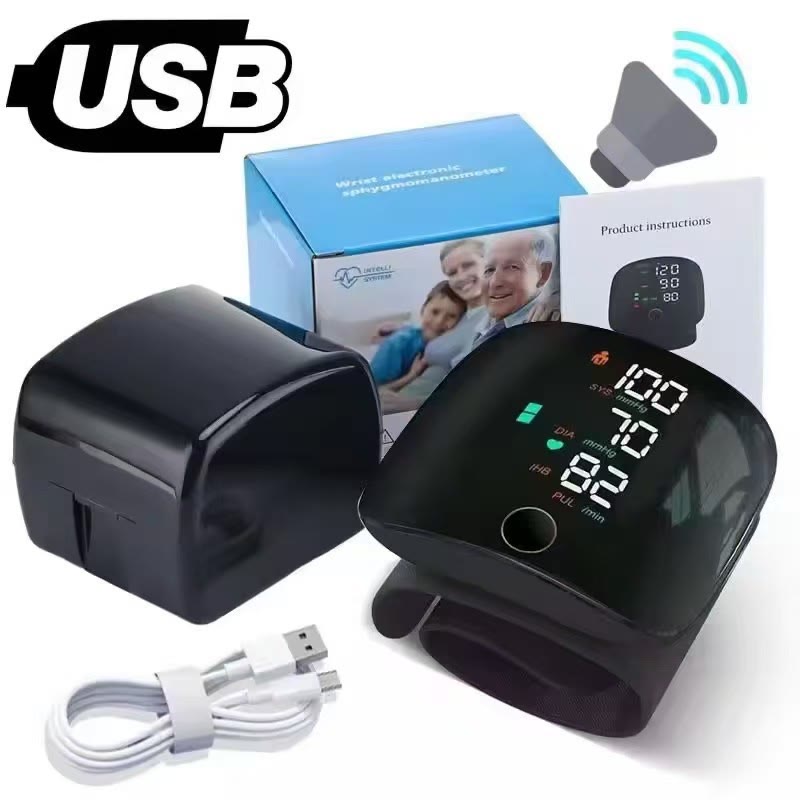 Rechargeable Wrist Blood Pressure Monitor Wristwatch–  Unisex Sports Wristband with Voice Broadcast & Memory - Black - English - image 9