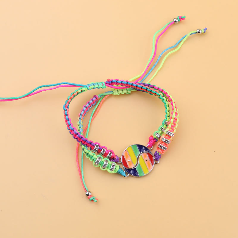 2 Card-mounted Rainbow Color Stitching Hand-woven Adjustable Couple Bracelet Set - image 15