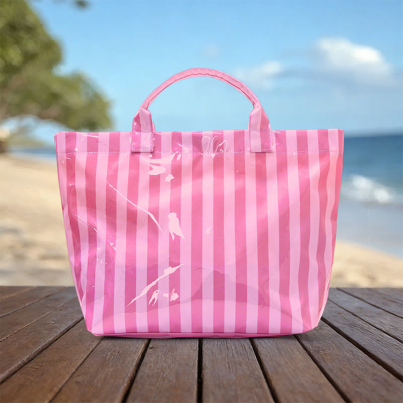 Beach Vacation Color-block Striped Leopard Waterproof Tote Bag - Rose - 44*31*12.5cm - image 3