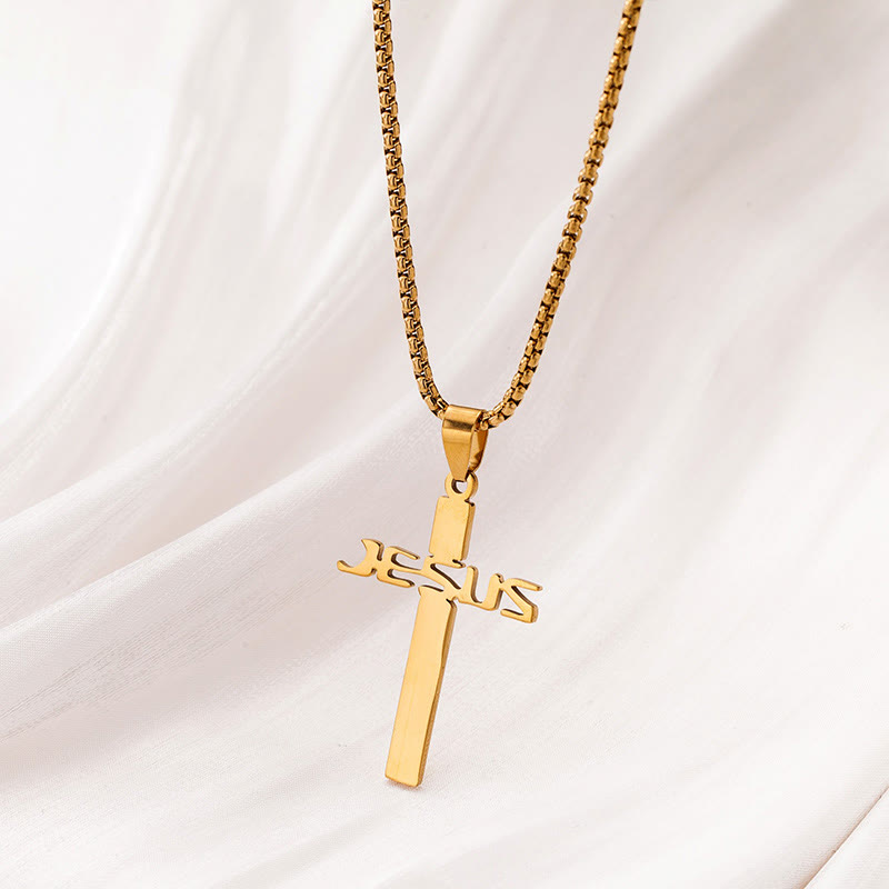 Jesus Hollow Cross Necklace - Golden - one size - image 3