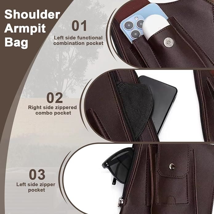 Double Shoulder Anti-Theft Harness Bag, Leather Armpit Wallet - image 6