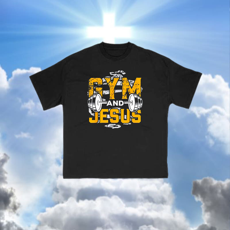 100% Cotton Gym And Jesus Print T-shirt - Black - 2XL - image 4