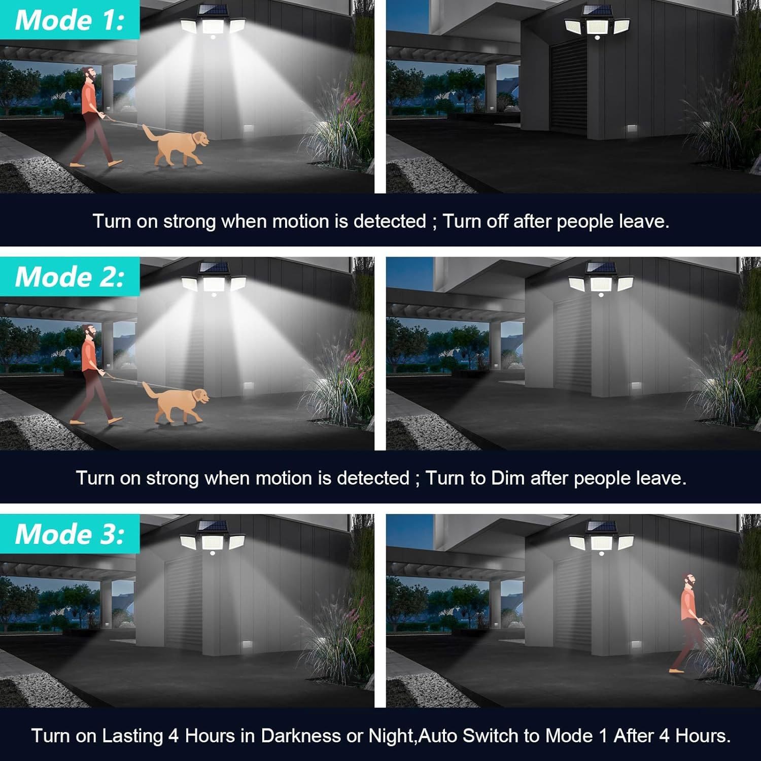 Solar Outdoor Lights ,3 Heads Dimmable SpotLights with 3 Modes,IP65 Waterproof - image 10
