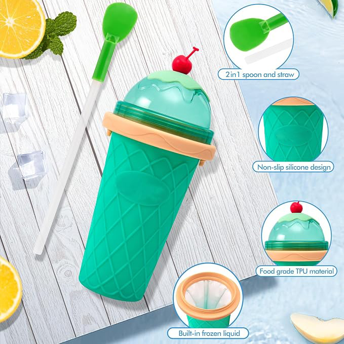 Slushy Cup Slushie Cup,Quick Frozen Magic Cup, Smoothie Cups with Lids and Straws