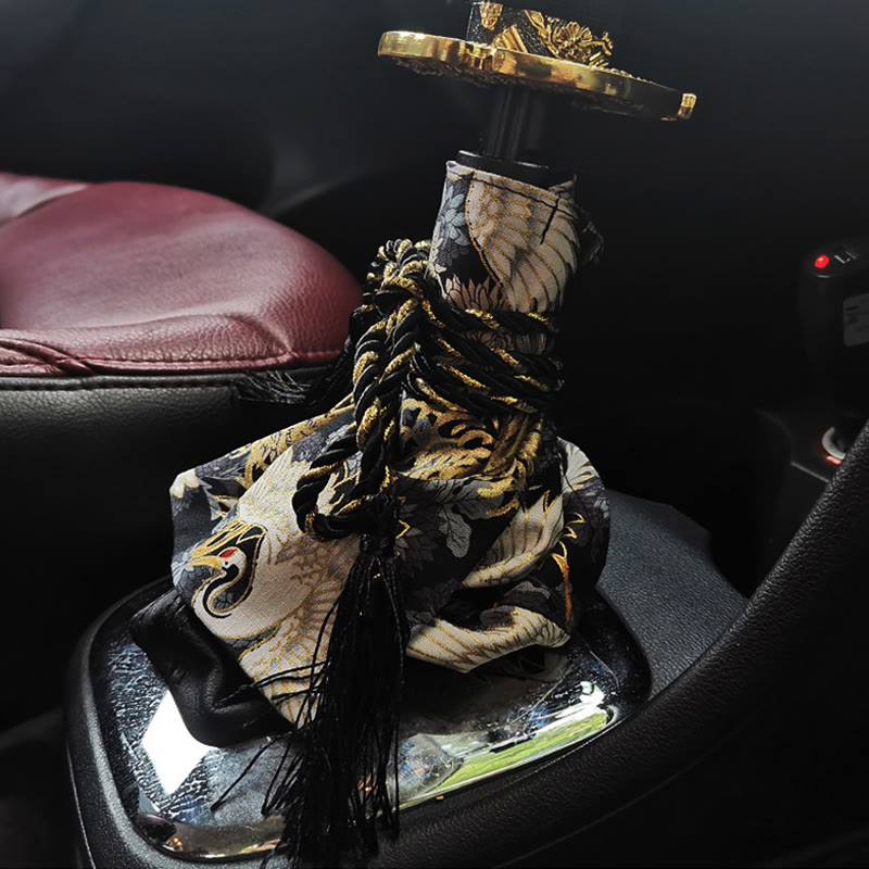 Japanese Kiomono Pattern Hot Stamping Manual Transmission Car Accessories - black crane - 20*22cm - image 6