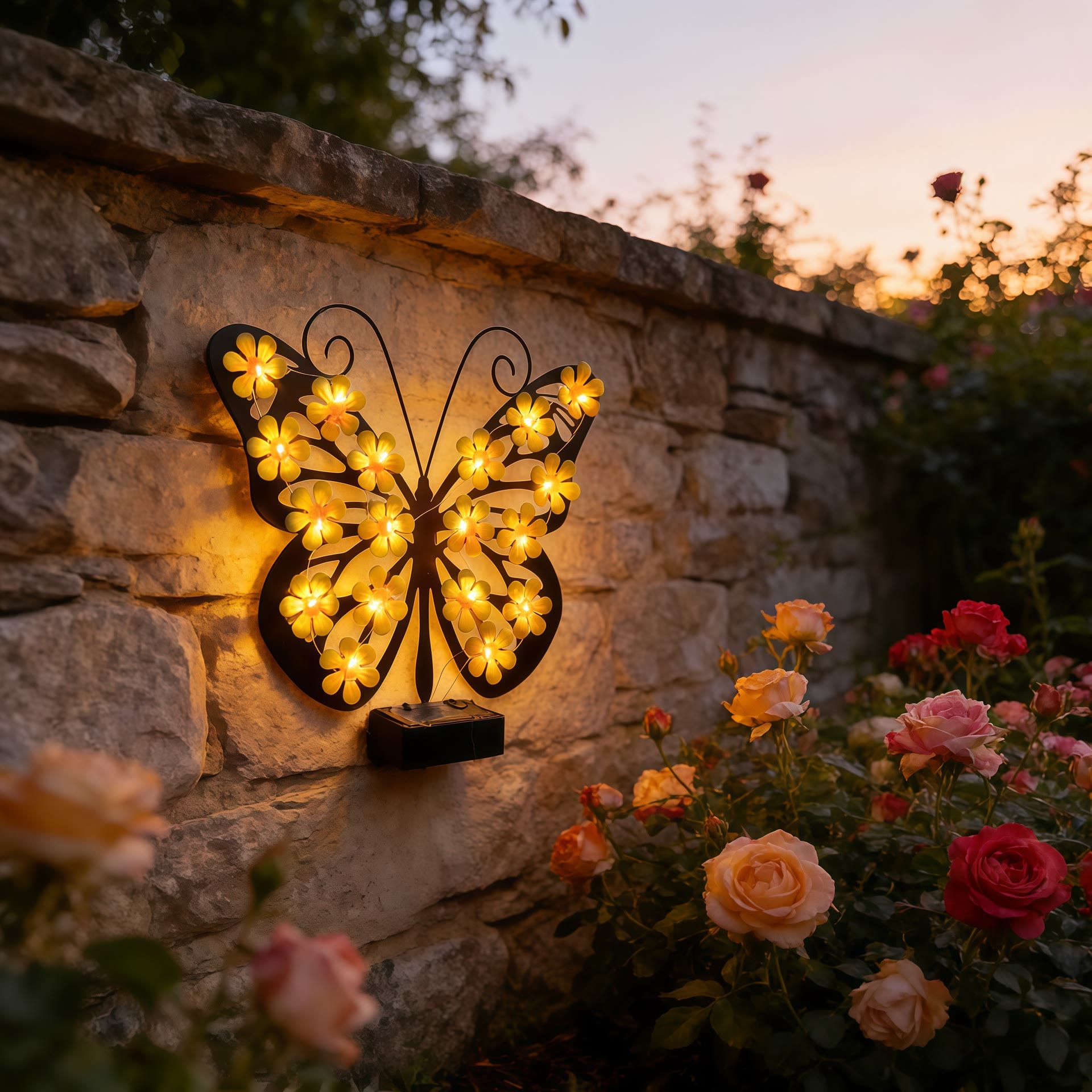 Solar Butterfly Wall Light, LED Metal Garden Wall Decor for Outdoor Patio - image 6