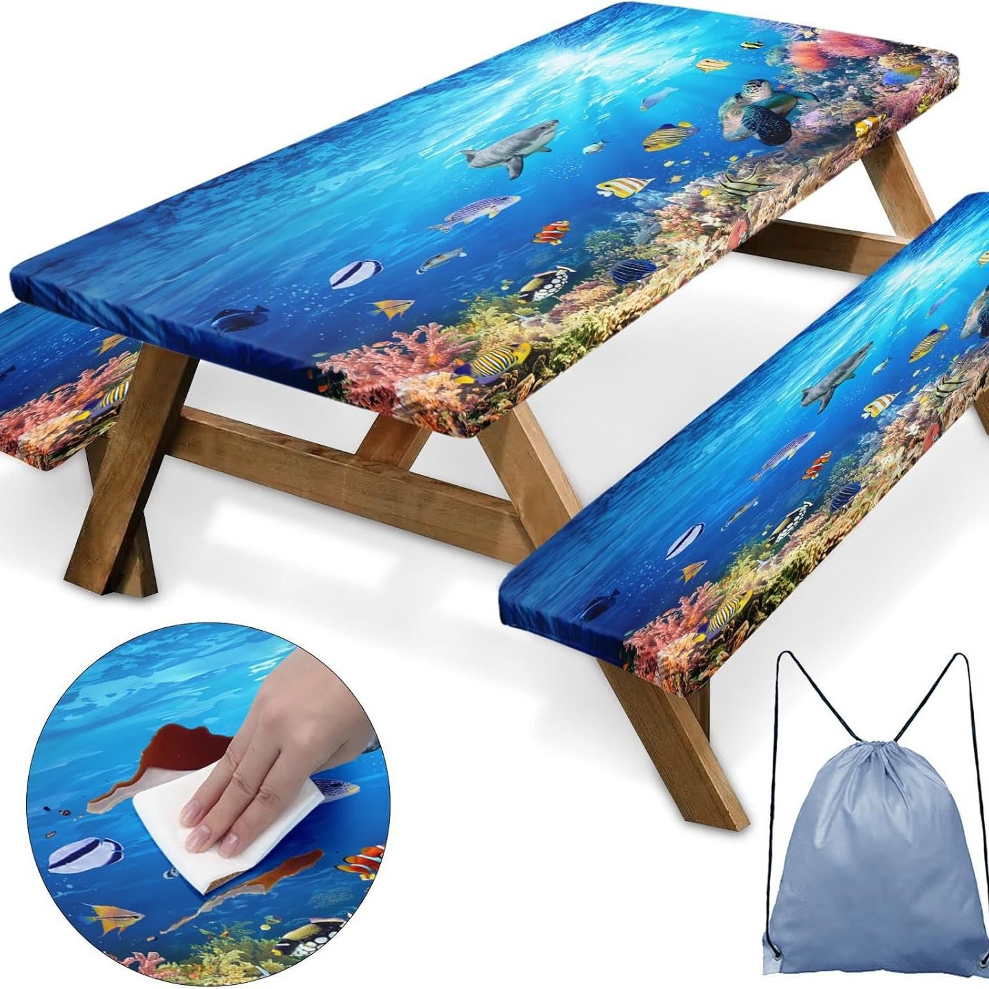 Outdoor Waterproof Tablecloth & Bench Cover Set , Elastic Washable with Carry Bag - 18 - 76*183 cm - image 22