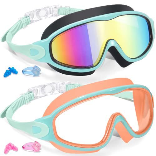2 Pack Kids Swim Goggles For 3-15 Uv Protection Anti-fog High Definition Waterproof  - C - image 11