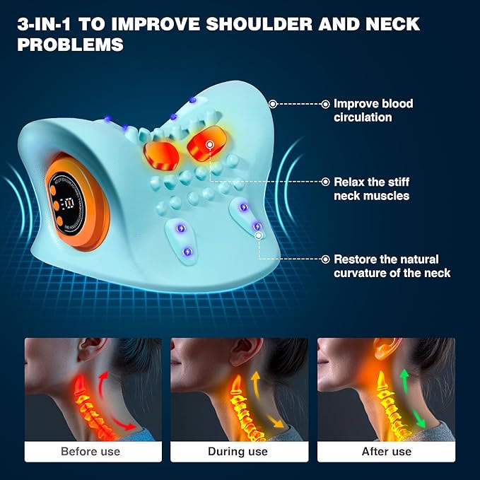 Neck Massager 2026 New Upgrade 3 in 1 Portable Massager with Heat &Comfortable Stretching - image 4