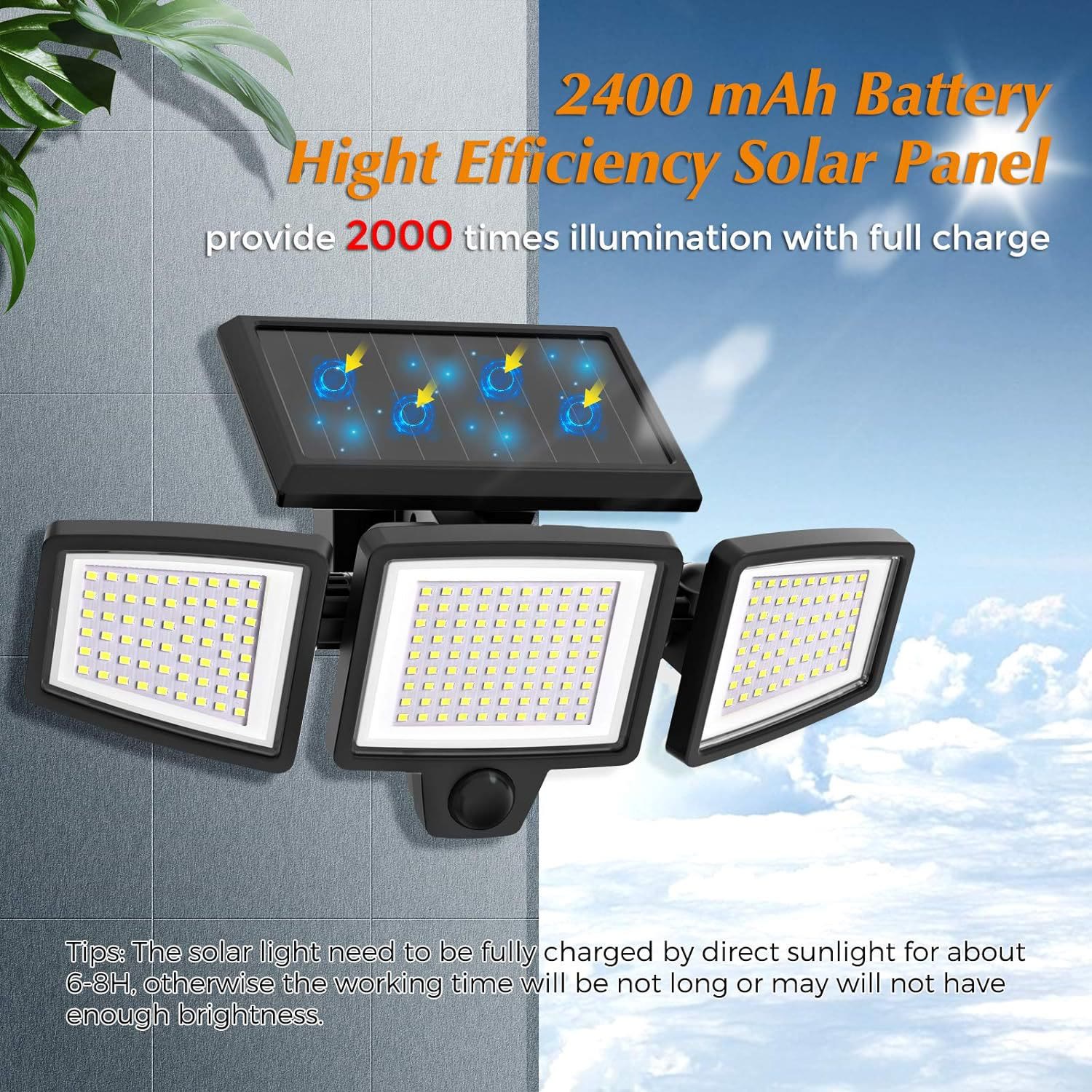 Solar Outdoor Lights ,3 Heads Dimmable SpotLights with 3 Modes,IP65 Waterproof - image 6
