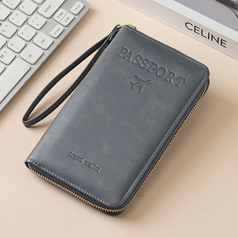 Simple Plain Passport Cases, Multi-functional Zipper Travel Card Holder, RFID Blocking Card Holder - Grey - image 19