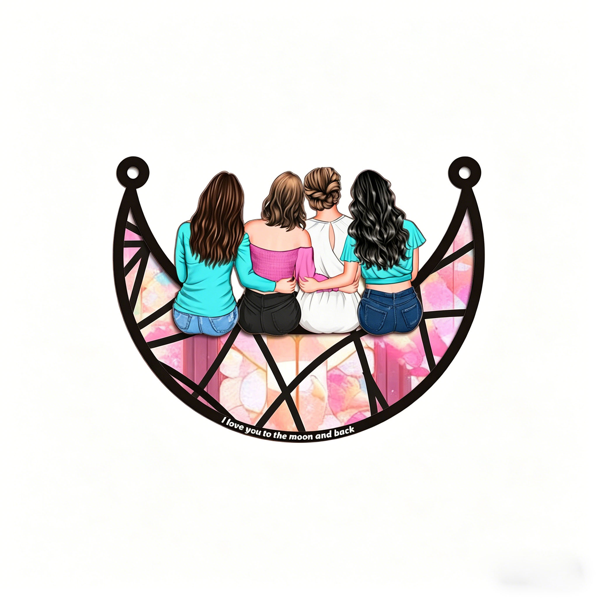 Grandma Mom And Children Sitting On The Moon - Personalized Window Hanging Suncatcher Ornament - B - 16cm - image 2